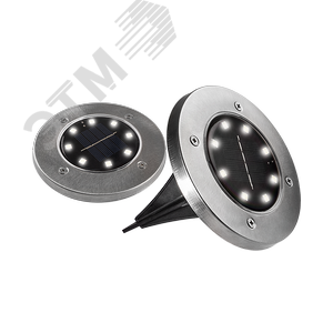 Изображение товара Светильник светодиодный для ландшафтного освещения садово-парковый ДВУ-0.2Вт 5000К в грунт солнечная батарей нерж. сталь компл. 2шт IP44 (шт)