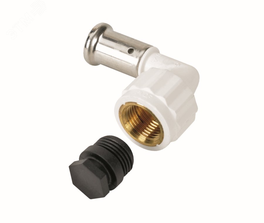 Изображение товара Угольник ВР 20x1/2 ВР 90 град., ПВДФ пресс, белый качество Henco