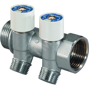 Изображение товара Коллектор с вентилями SH 1' НВ х 4 выхода 1/2' НР межосевое 38 мм латунь (шт)