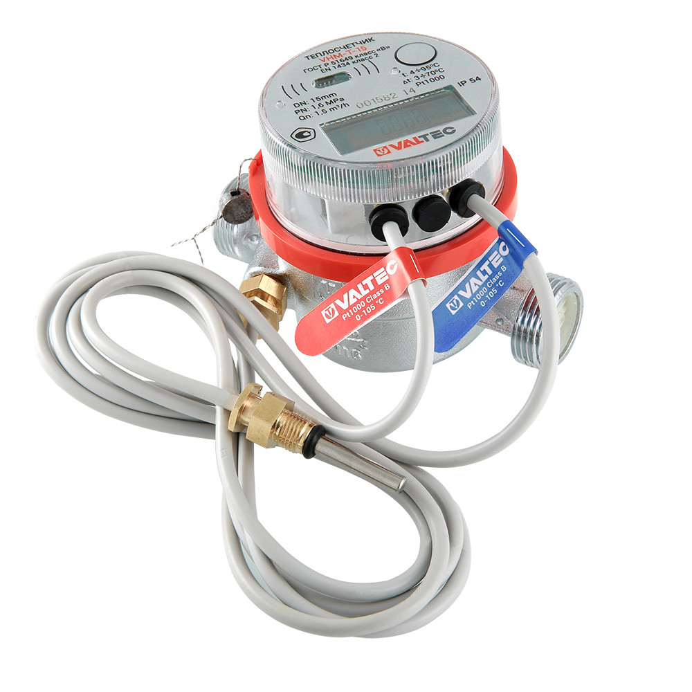 Теплосчетчик квартирный с тахометрическим расходомером, M-BUS и импульсным выходом (на обратный тр.) 0,6 м3/час