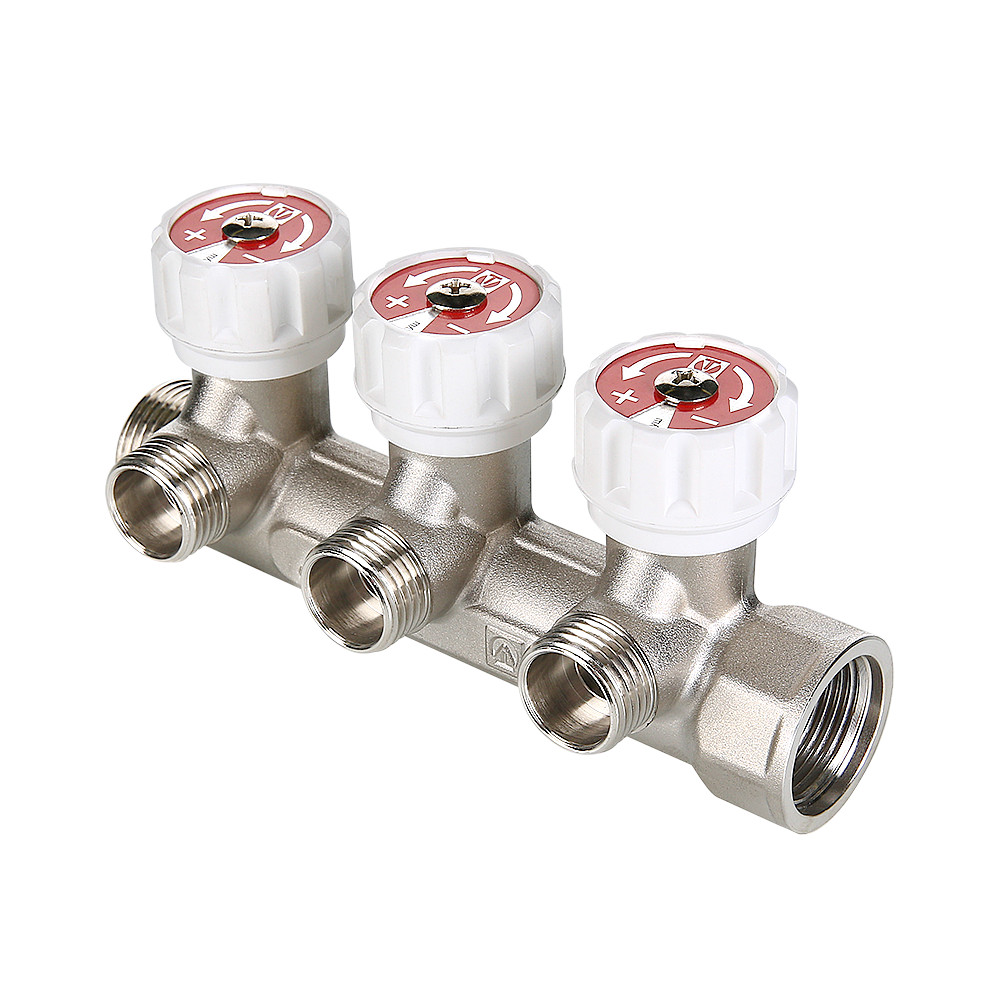 Коллектор 3/4'x2 выхода 1/2' НР с вентилями (на подающий трубопровод)