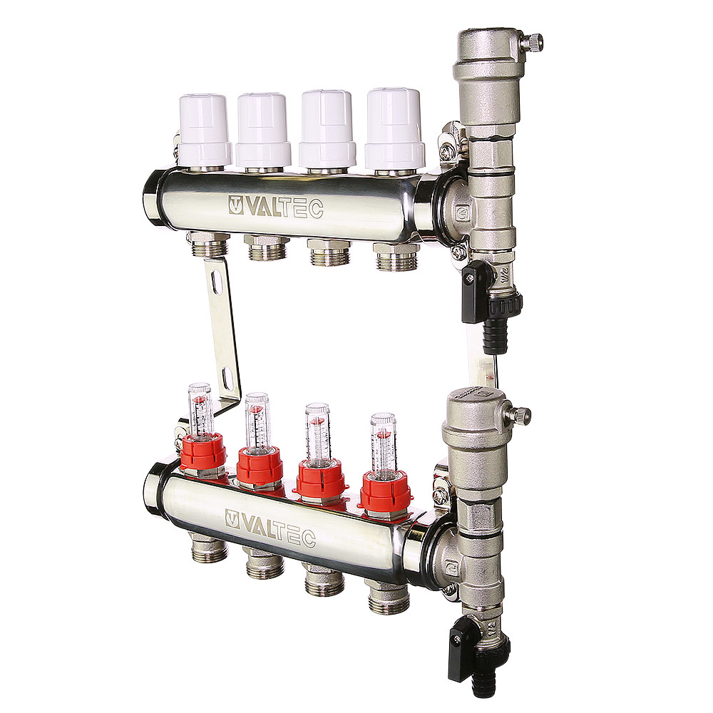 Коллекторная группа нержавеющая с расходомерами в сборе 1'x7 выходов 3/4' евроконус