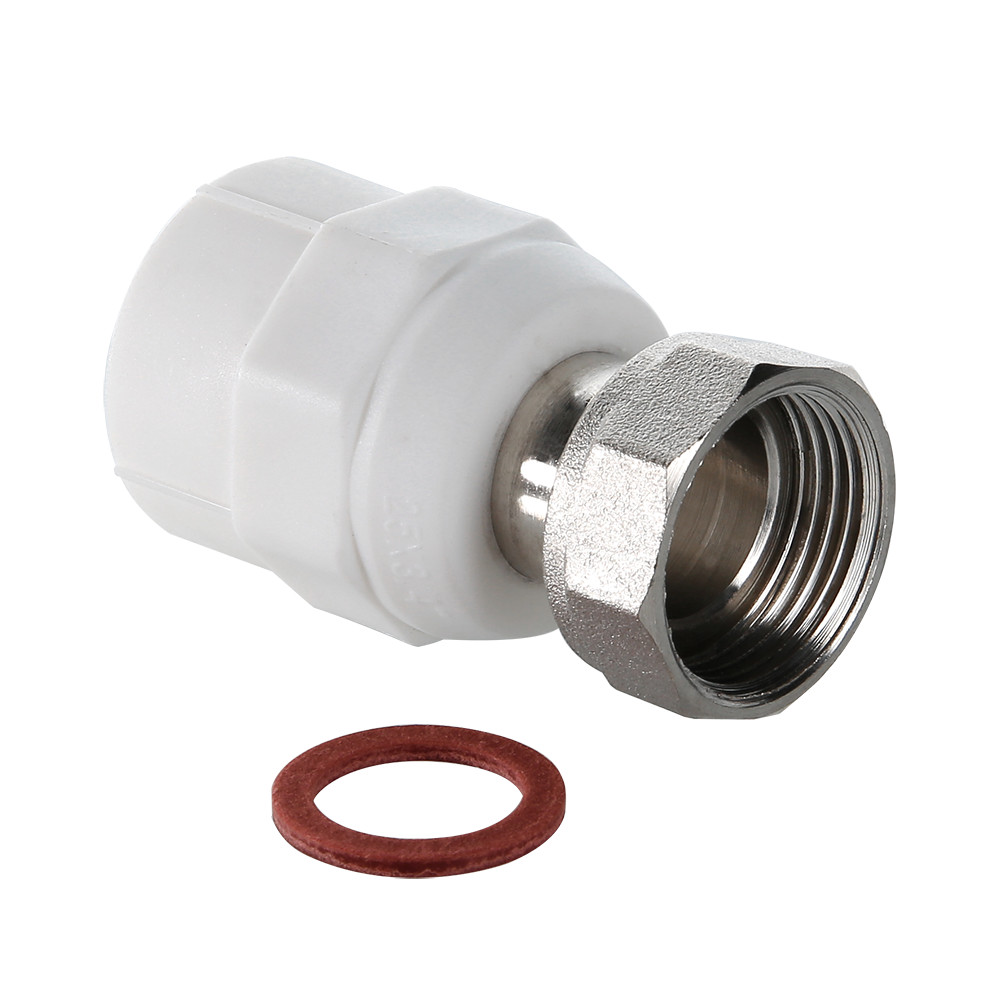 Муфта комбинированная 20x1/2' ВР накидная гайка, полипропиленовая PPR, белая