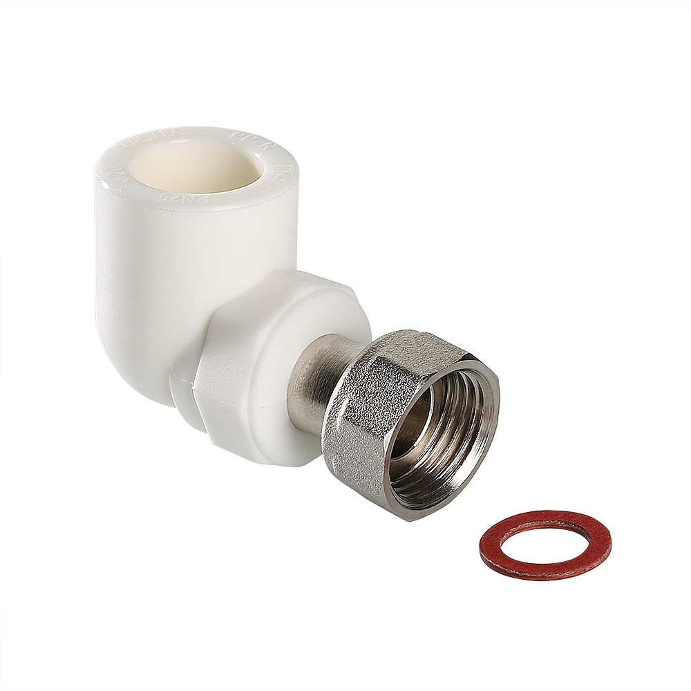 Угольник комбинированный 25x1' ВР с накидной гайкой, переходной, полипропиленовый PPR, белый