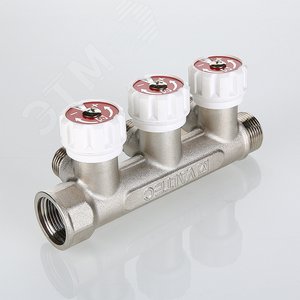 Коллектор 3/4'x2 выхода 1/2' НР с вентилями (на подающий трубопровод) - фото 3