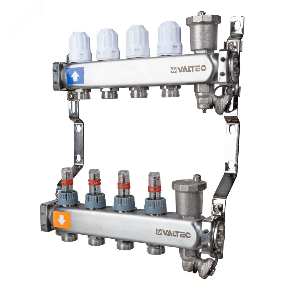 Изображение товара Коллекторный блок из нерж. стали с регул. клап. и расх., 1'х3 вых. Евроконус 3/4' (шт)