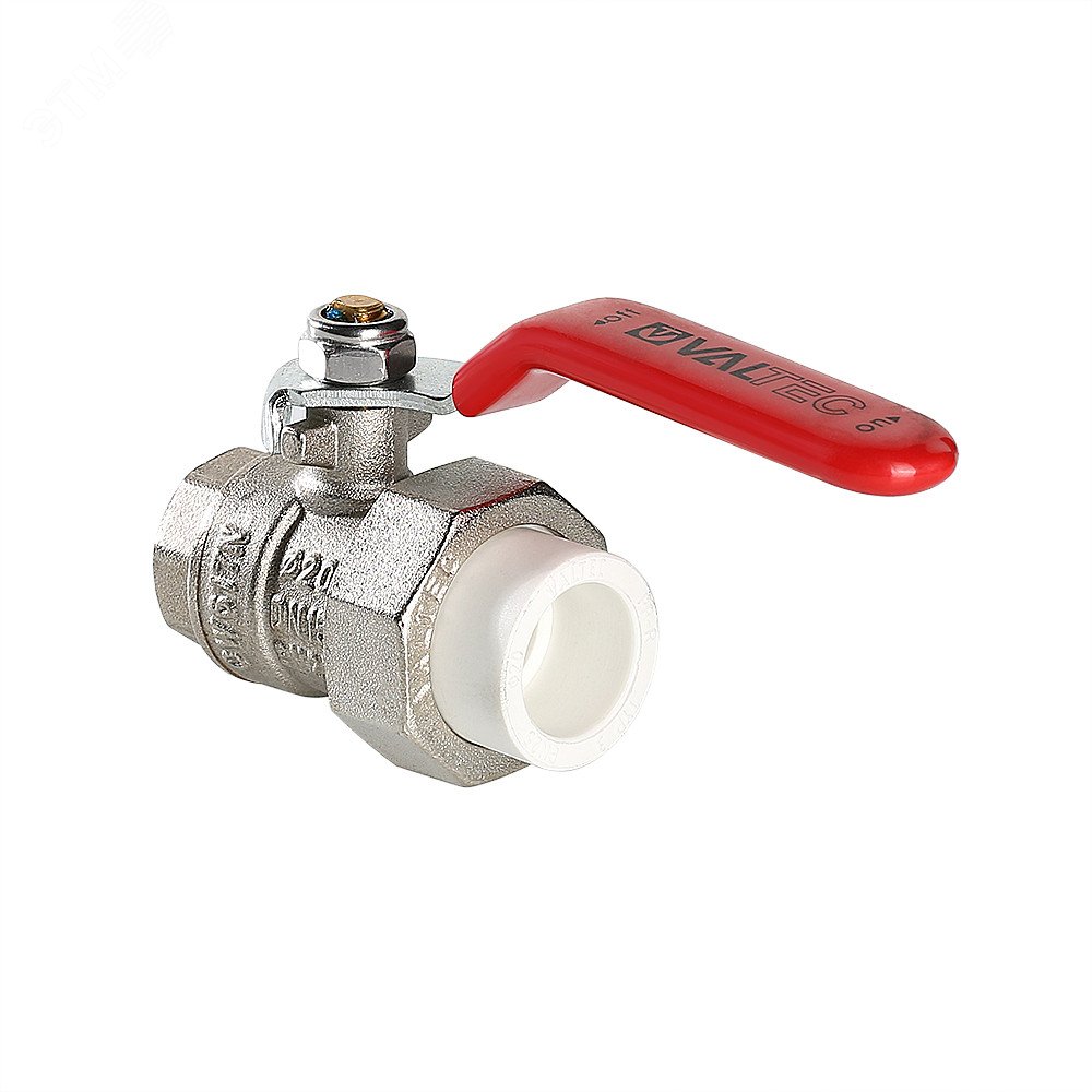 Изображение товара Кран шаровой 20x1/2' ВР латунный с переходом на полипропилен PPR белый (шт)