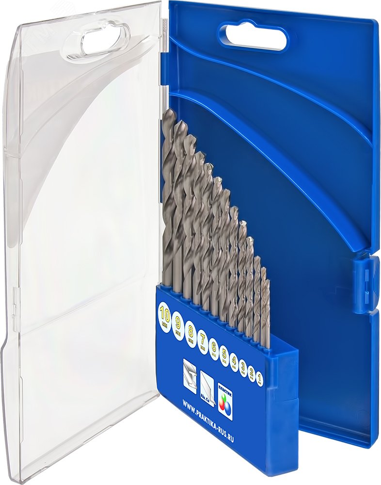 Изображение товара Набор сверл по металлу Практика 10шт 1-10 мм с шагом 1 мм для строительных работ