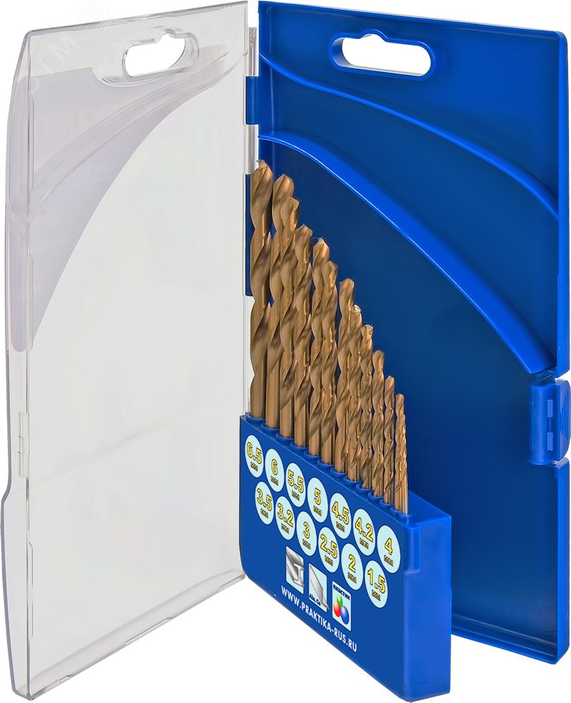 Изображение товара Набор сверл по металлу Профи нитрид титана 13 шт 1,5-6,5 мм + 3,2 и 4,2 мм