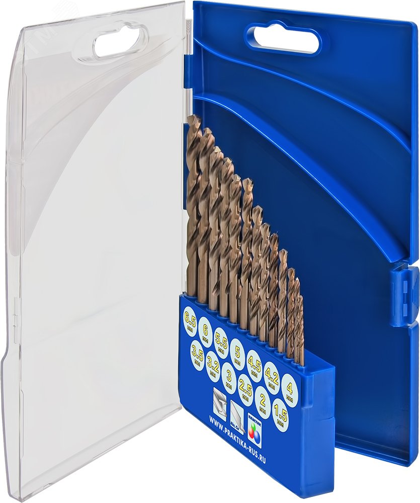 Изображение товара Набор сверл по металлу Эксперт Практика 13 шт 1,5-6,5 мм и дополнительно 3,2 4,2 мм