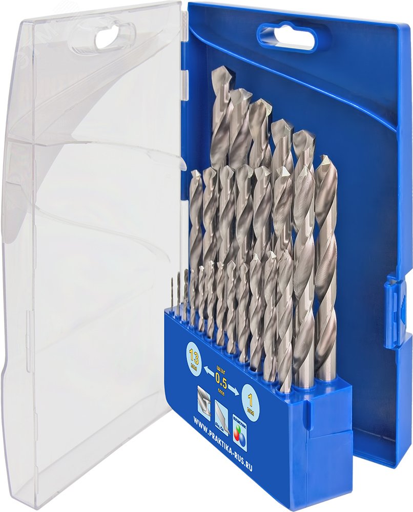 Изображение товара Набор сверл по металлу Практика Профи 25 шт 1-13 мм
