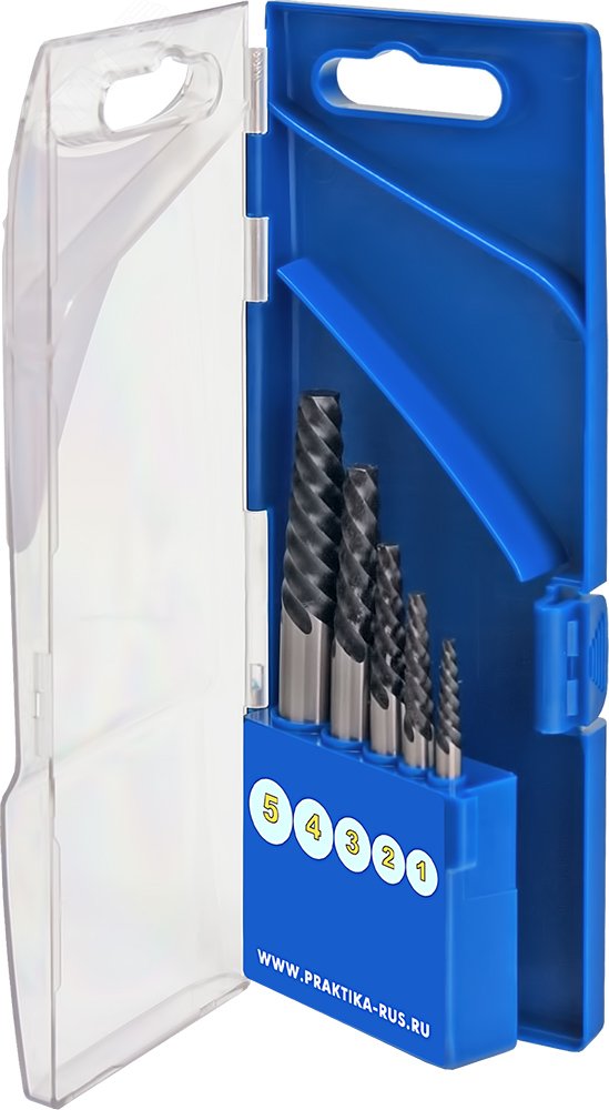 Изображение товара Набор для извлечения поврежденных шпилек и болтов Эксперт 5 шт ПРАКТИКА китайский материал