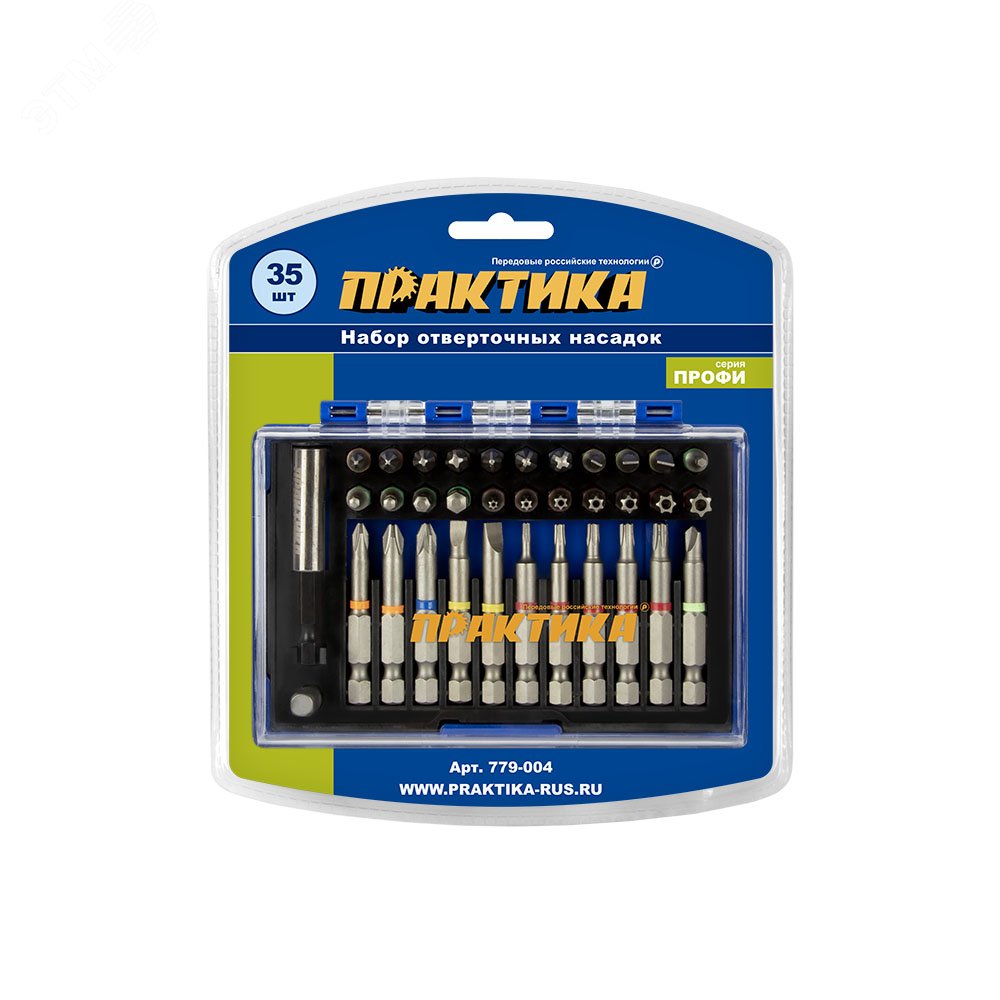 Изображение товара Набор бит Практика 35 шт 25 и 50 мм PH PZ SL Hex Torx Tri-Wing