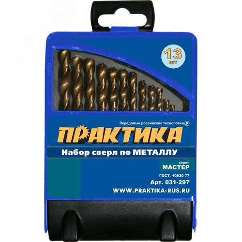 Изображение товара Набор сверл по металлу, Мастер, 13 шт, 1,5 - 6,5 мм, в металлической кассете (шт)