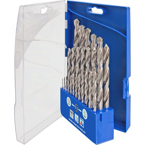 Изображение товара Набор сверл по металлу, Профи 25 шт, 1-13 мм, шаг 0,5 мм, ПРО кассета (шт)