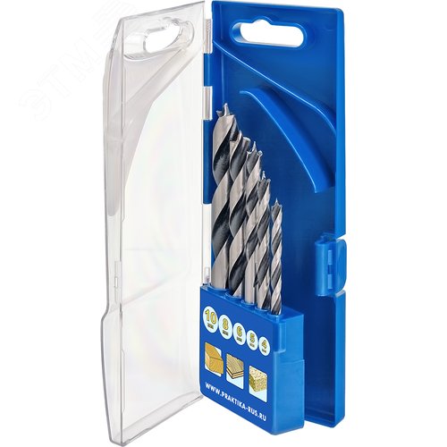Изображение товара Набор сверл по дереву, Профи, 5 шт, 4, 5, 6, 8, 10 мм, ПРО кассета (шт)