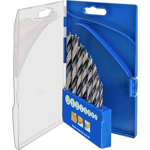 Изображение товара Набор сверл по дереву, Профи, 8 шт, 3,4,5,6,7,8,9,10 мм, ПРО кассета (шт)