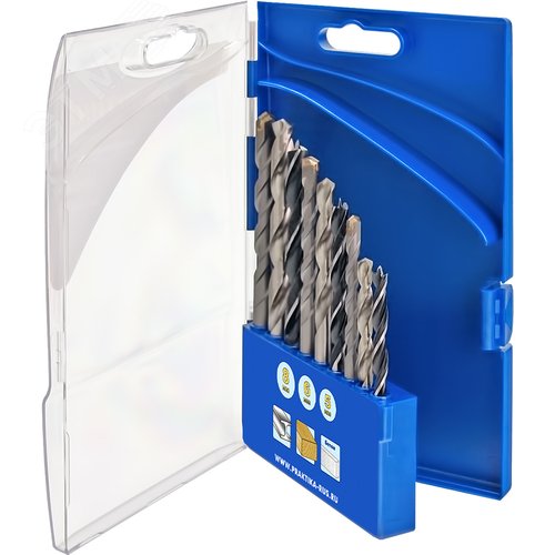 Изображение товара Набор сверл комбинированный, Профи, 9 шт, металлу-бетону-дереву 5,6,8 мм ПРО кас (шт)