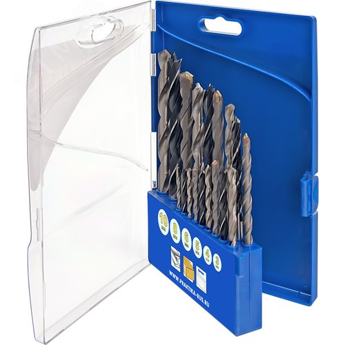 Изображение товара Набор сверл комбинированный, Профи, 18 шт, металлу-бетону-дереву 3,4,5,6,8,10 мм (шт)