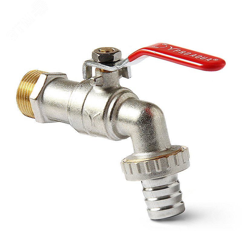 Изображение товара Угловой шаровой кран PRO AQUA с патрубком для шланга 1/2