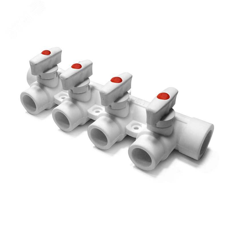 Изображение товара Коллектор 25x20 с 4 выходами, полипропиленовый PPR белый (шт)