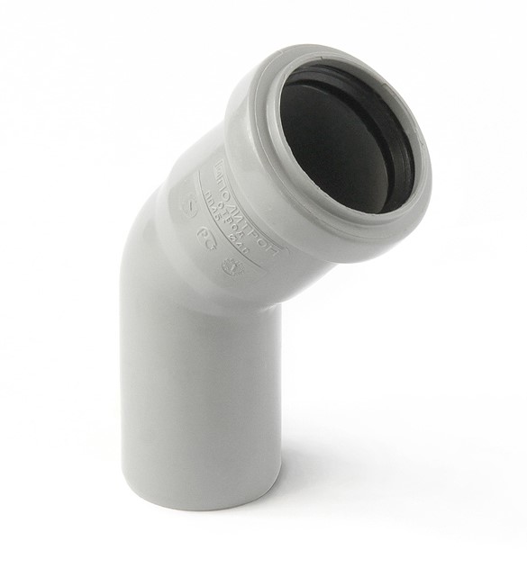Отвод 50 45 град, для внутренней канализации, серый