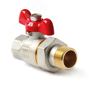 Изображение товара Кран шаровой полнопроходной со сгоном, ручка-бабочка (белая), НВ 1/2 (шт)