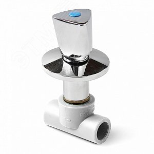 Изображение товара Вентиль 32 трилистник с хромированной рукояткой, полипропиленовый PPR белый (шт)