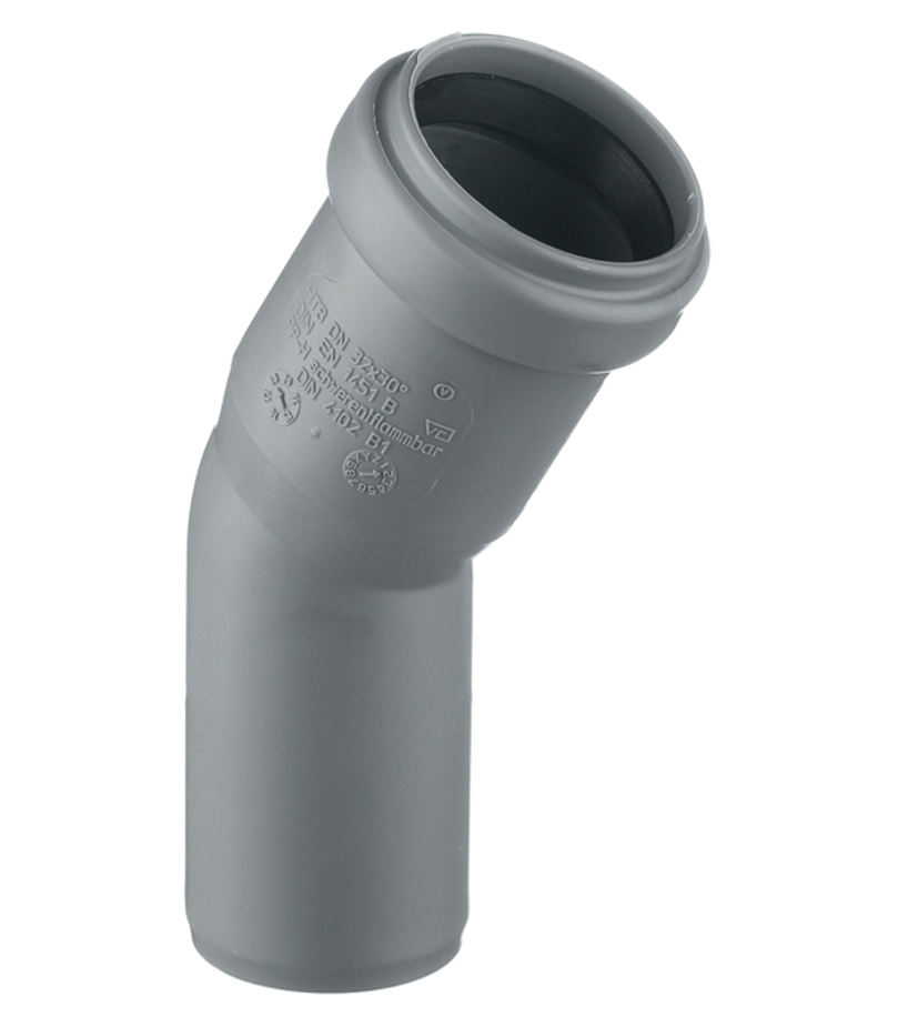 Отвод 32 30 град, для внутренней канализации, серый