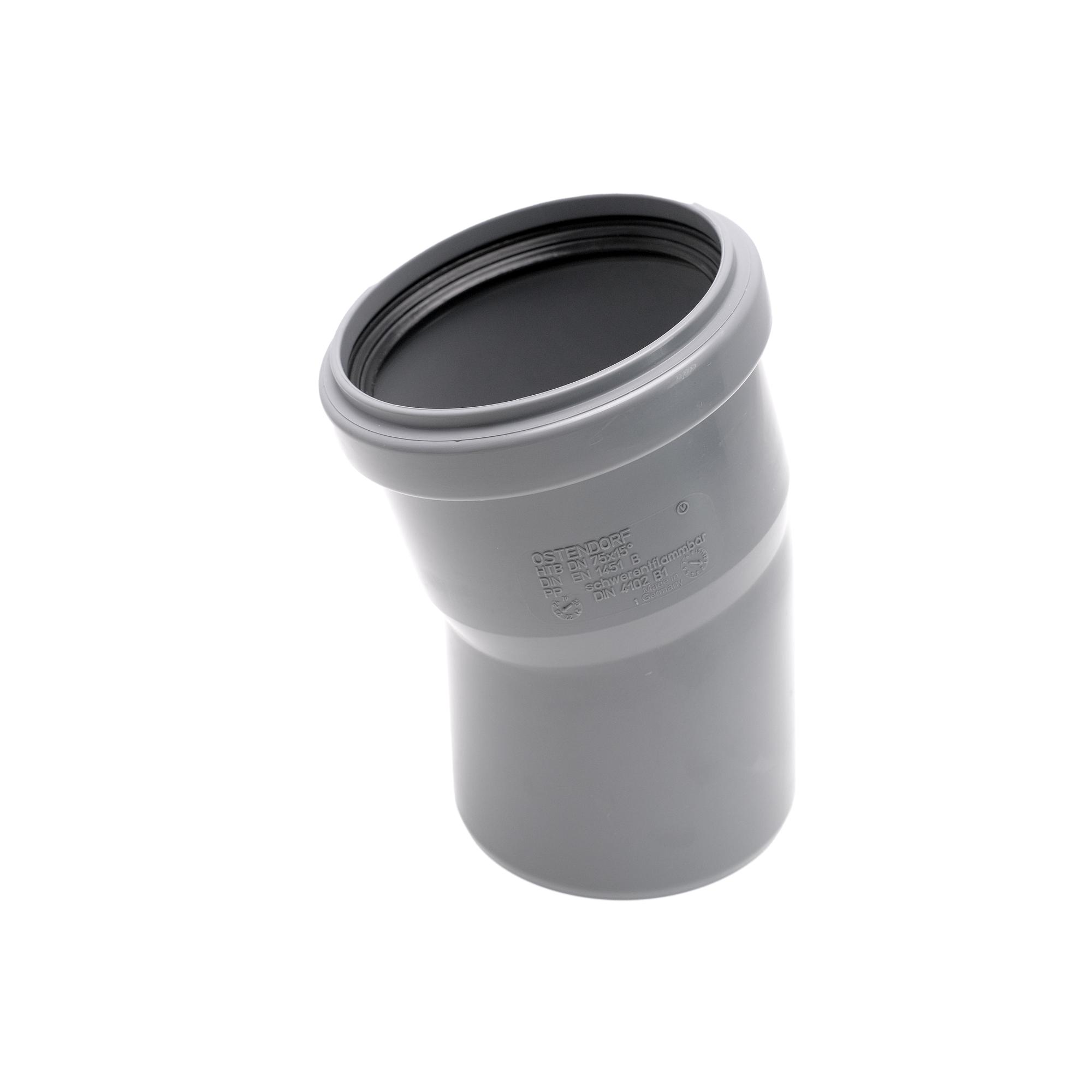 Отвод 75 15 град, для внутренней канализации, серый