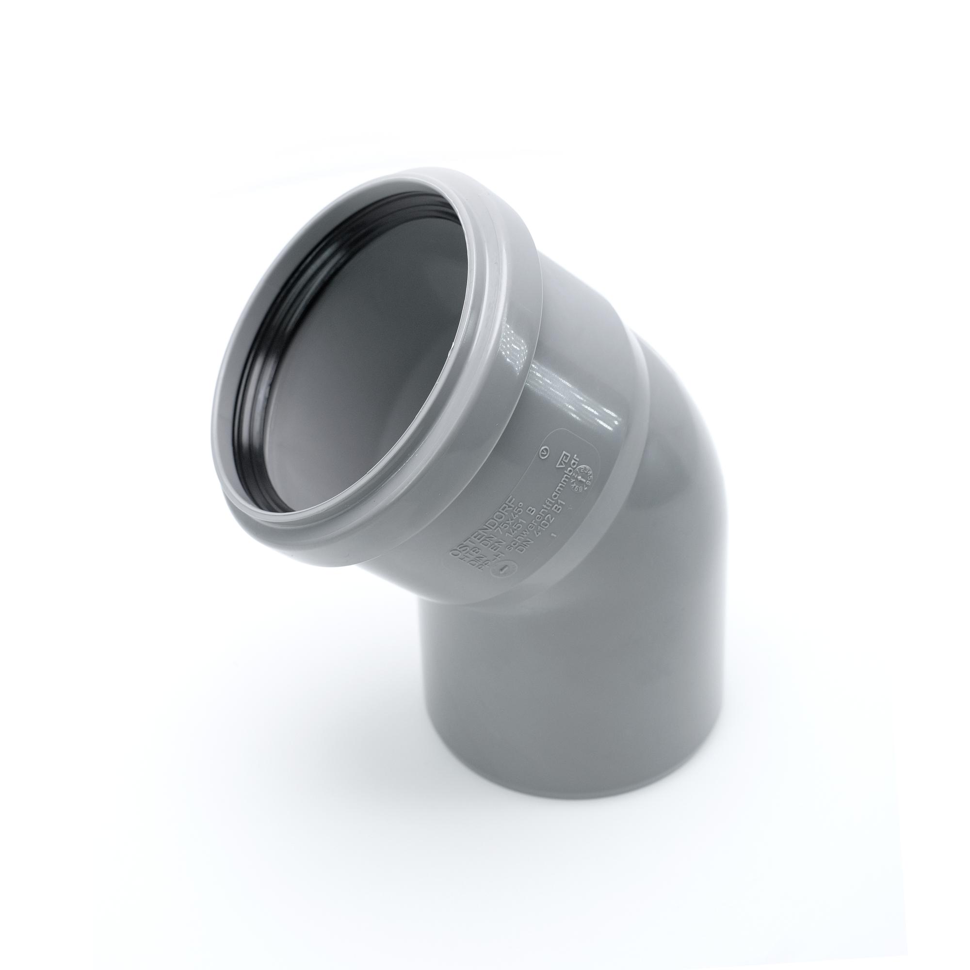 Отвод 75 45 град, для внутренней канализации, серый