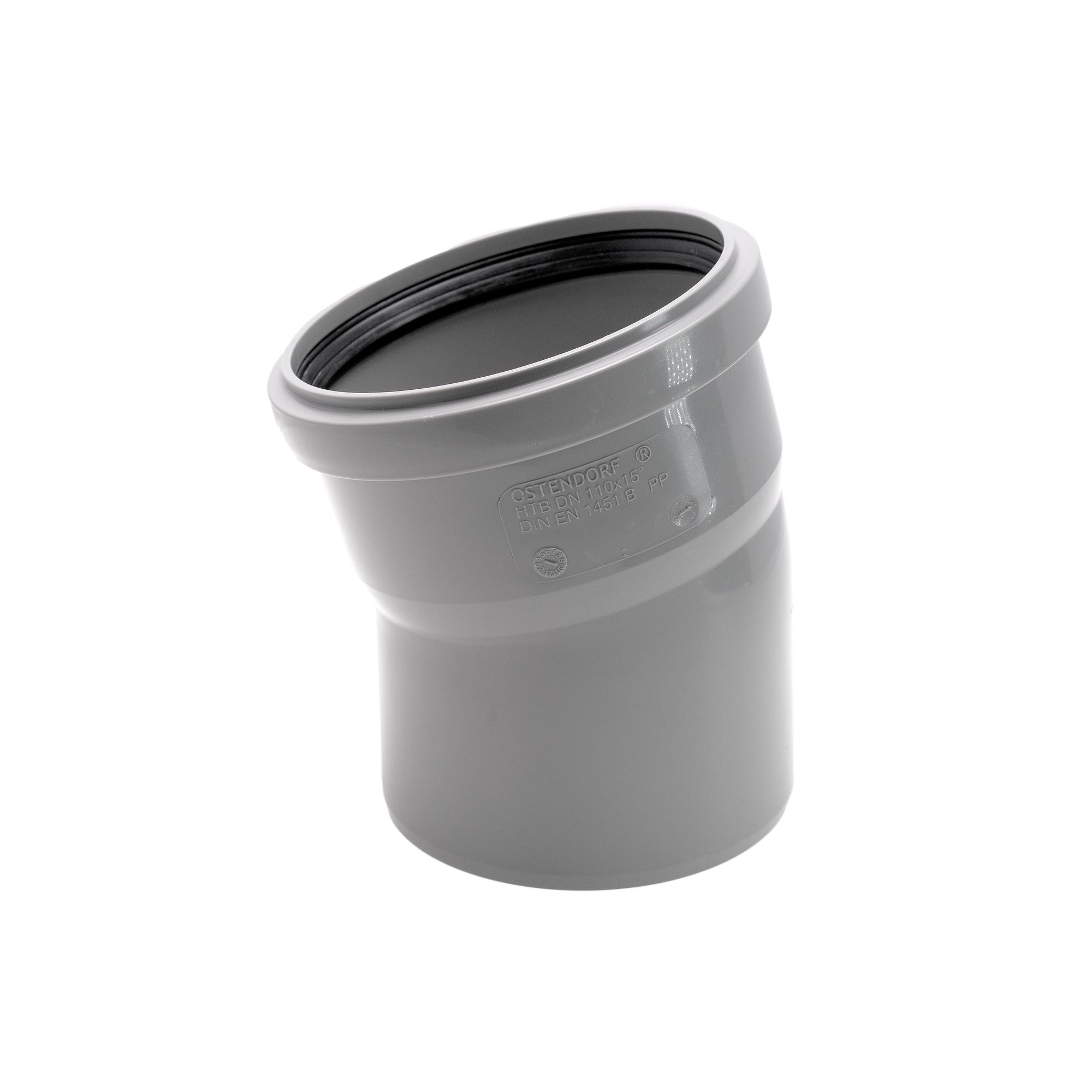 Отвод 110 15 град, для внутренней канализации, серый