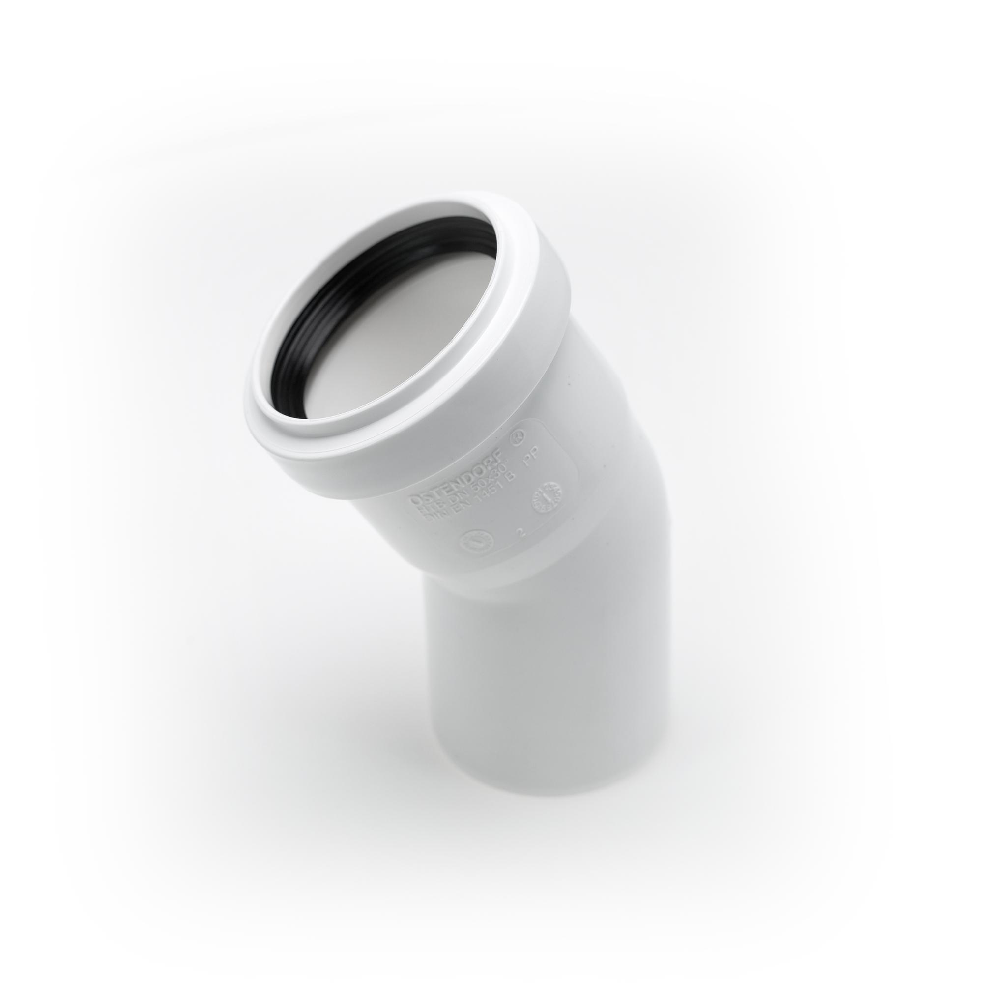 Отвод 50 30 град, для внутренней канализации, белый