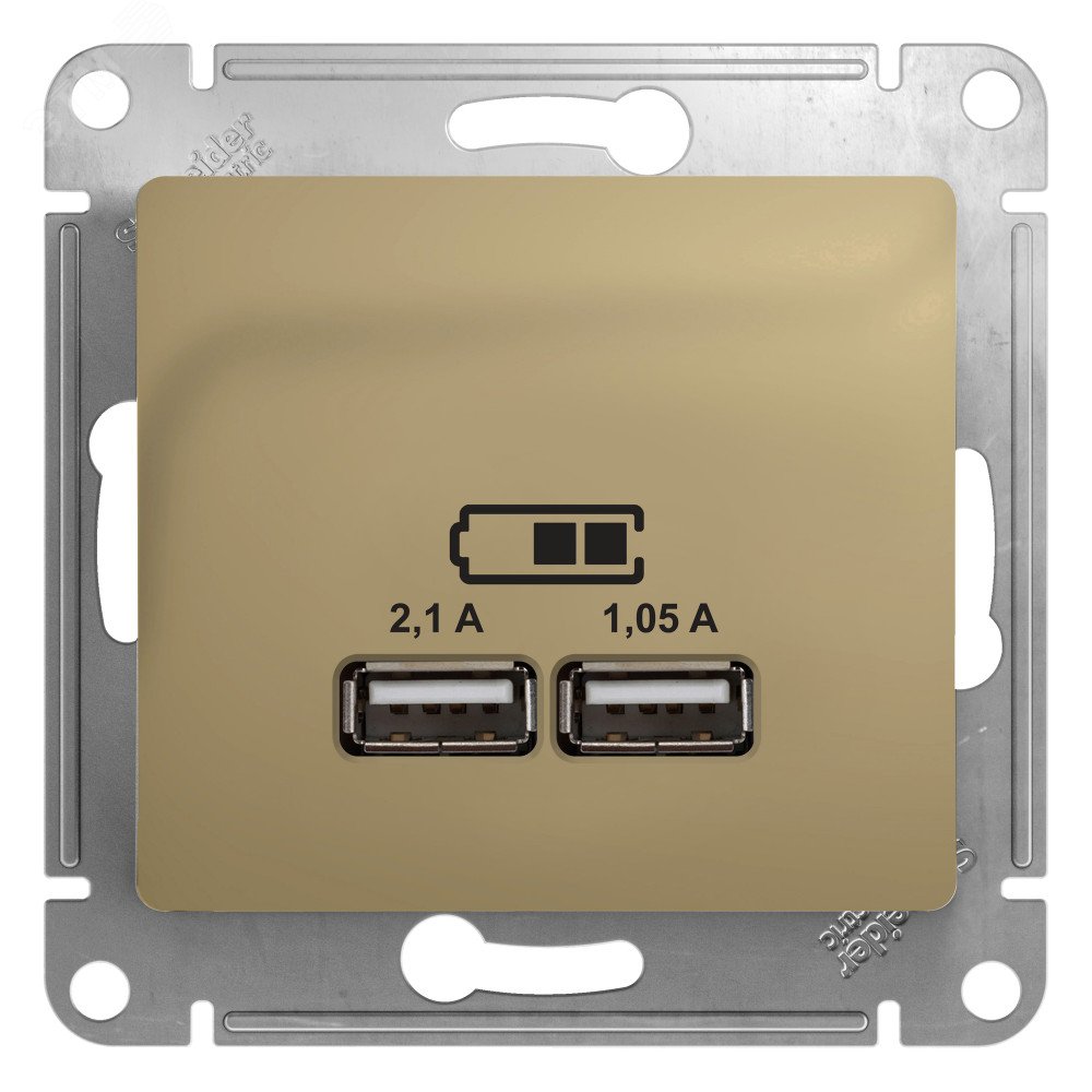GLOSSA Механизм розетки USB в рамку, 5В/2100мА    титан GSL000433 Systeme Electric - превью 3