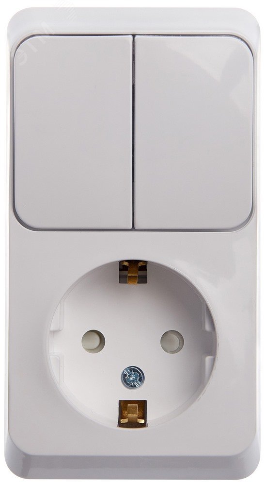 ЭТЮД Блок открытой установки Розетка с заземлением со шторками + Выключатель двухклавишный белый BPA16-202B Systeme Electric - превью 2