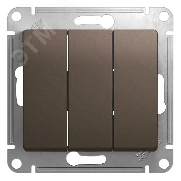Изображение товара GLOSSA Выключатель трехклавишный схема 3 шоколад в рамку (шт)