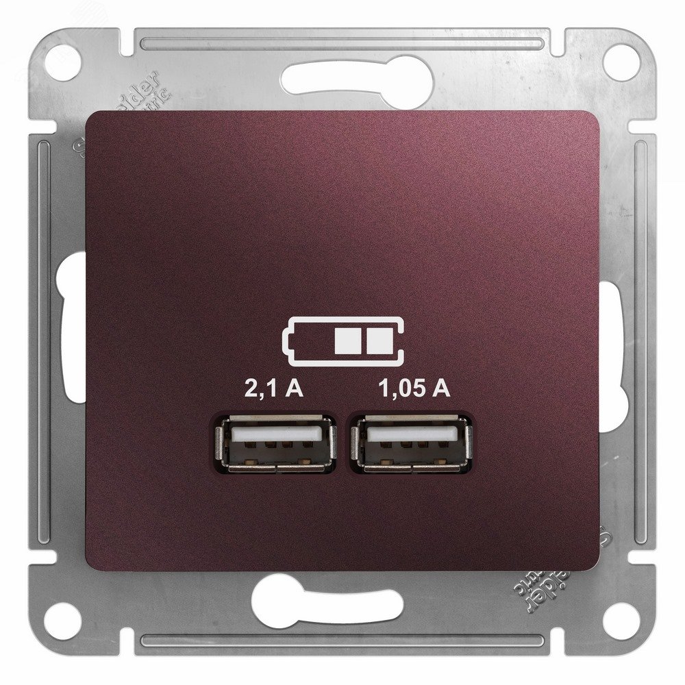 Розетка GLOSSA USB 5В/2100мА 2х5В/1050мА механизм баклажановый GSL001133 Systeme Electric - превью 2