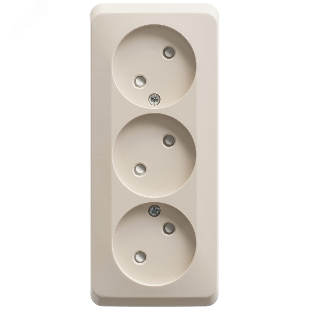 Изображение товара Тройная розетка открытой установки без заземления с шторками 16А 250В Systeme Electric ЭТЮД Кремова