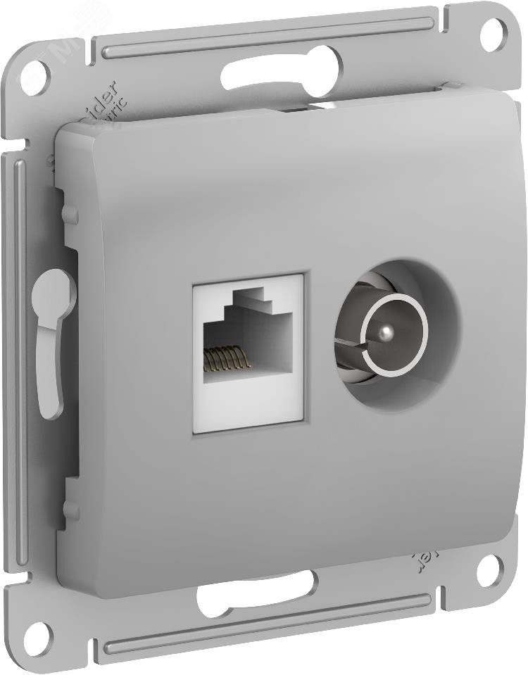 Изображение товара Двойная розетка GLOSSA TV и RJ45 алюминий IP20 для дома и офиса