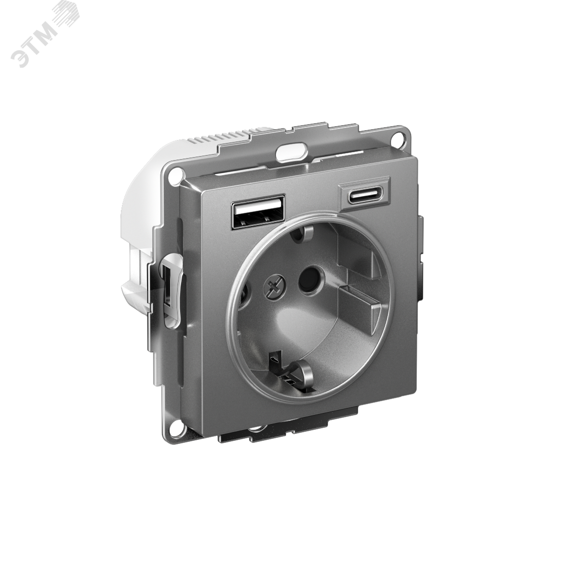 Изображение товара Розетка 16А с 2 USB портами тип А и С, сталь, защита, заземление, шторки