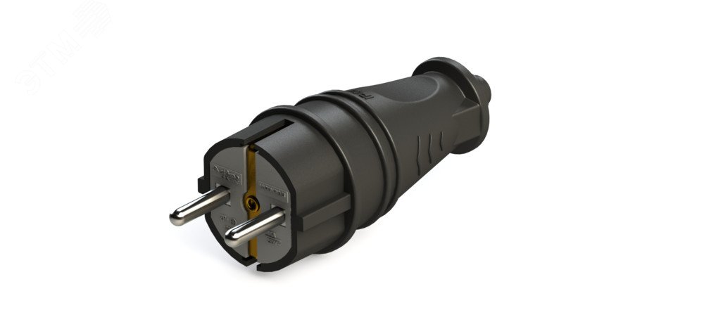 Изображение товара Вилка 2К+З прямая каучуковая 16А/250В IP44 Чёрная MultiSet (шт)