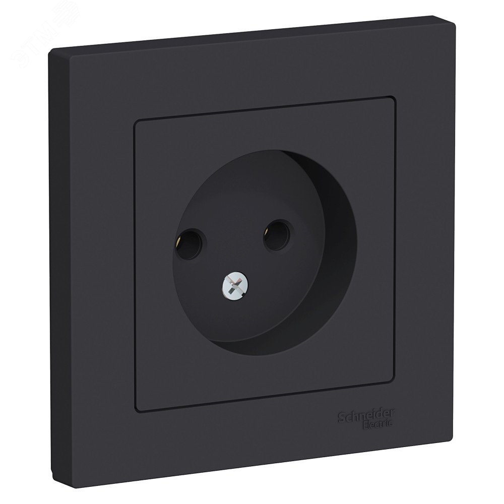 Изображение товара Розетка AtlasDesign 16А без заземления карбон однофазная в сборе