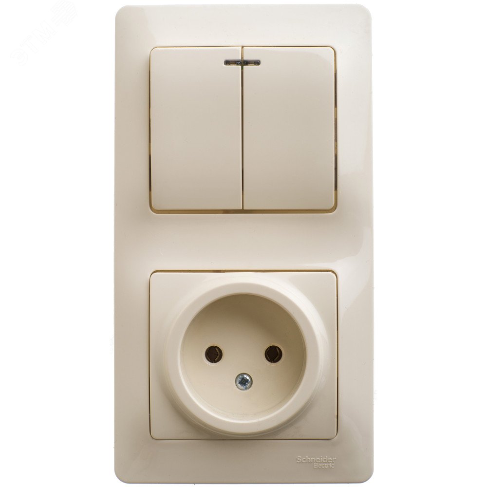 Изображение товара Блок розетка и 2-клавишный выключатель с подсветкой бежевый