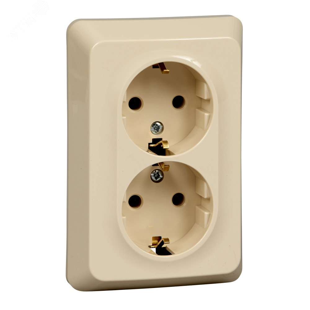 Изображение товара Розетка двойная скрытая с заземлением без шторок 16А 250В Systeme Electric кремовая