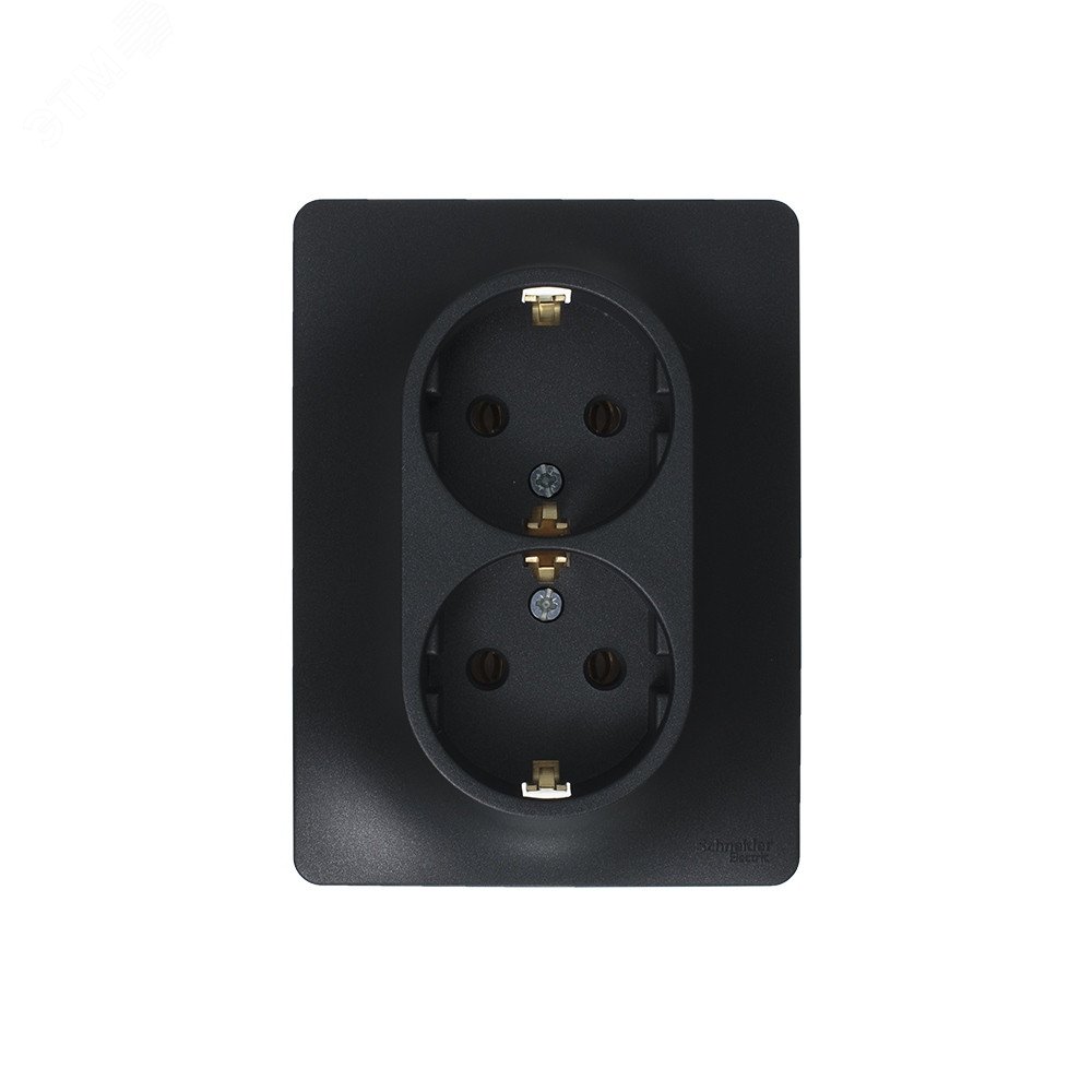 Изображение товара Розетка двойная с заземлением GLOSSA антрацит в сборе для скрытого монтажа