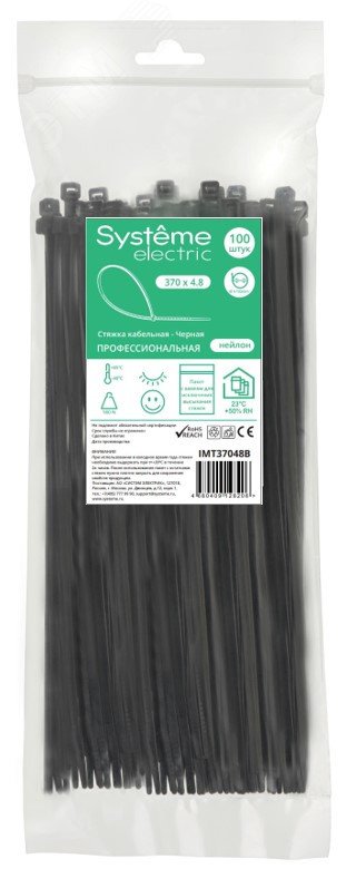 Изображение товара Кабельная стяжка Systeme Electric серия MultiSet 370х4.8 черный, 100 шт