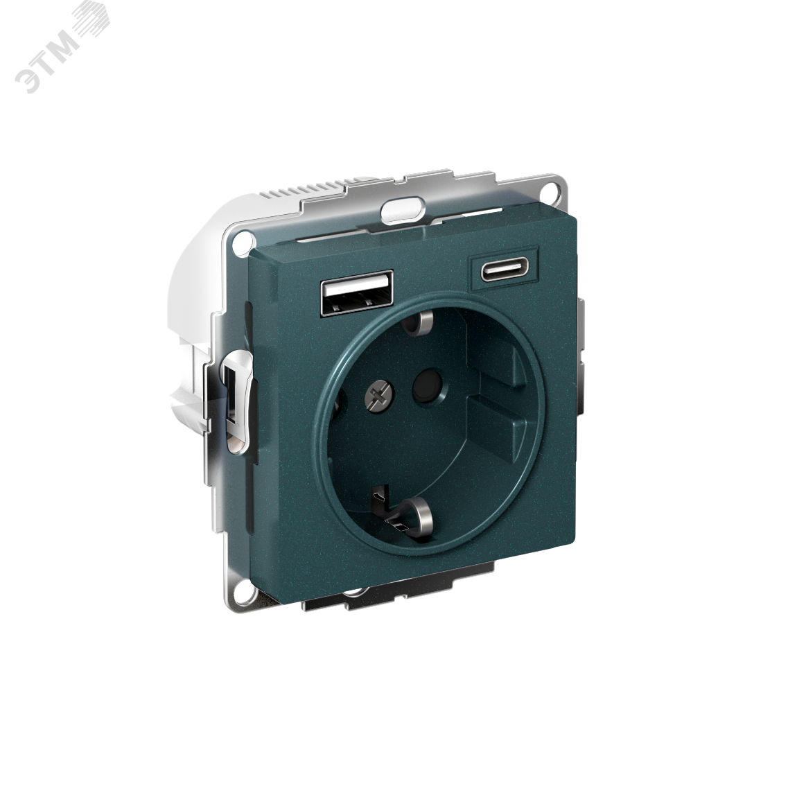 Изображение товара Розетка силовая AtlasDesign с 2 USB портами 16А изумруд 220В затонка скрытая монтаж