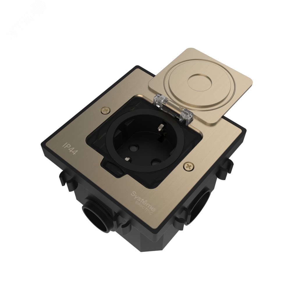 Изображение товара Лючок MultiDeS с розеткой 2К+З 16А 250В IP44 монтажная коробка для бетонных полов