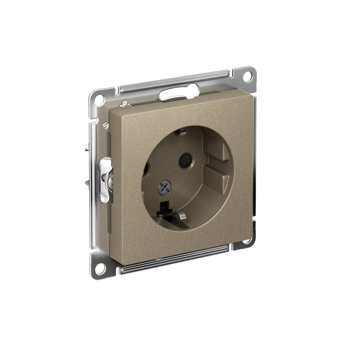 Розетка ATLASDESIGN с заземлением со шторками 16А механизм шампань