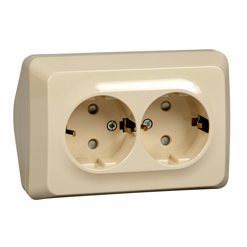 ЭТЮД Розетка угловая двойная открытой установки с заземлением со шт. 16А 250B,кремовый